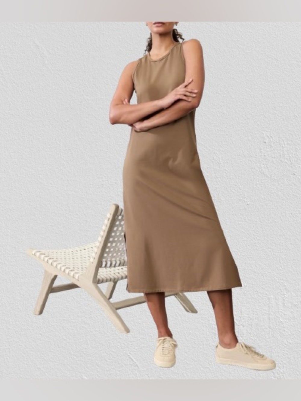 NWT $115 Athleta Seasoft Rib Midi Tank Brown Dress, Sz L